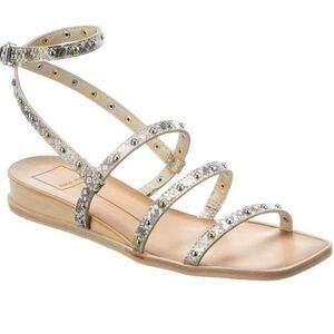 DOLCE VITA Rozie Snake Embossed Studs Ankle Wrap Flat Sandals size 9.5 studded